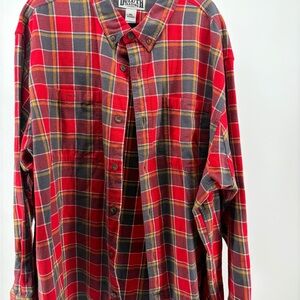 Duluth Trading Co Men's Red and Yellow Plaid Shirt